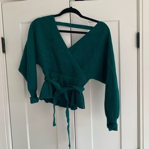 Green Peplum Sweater with Tie Belt
